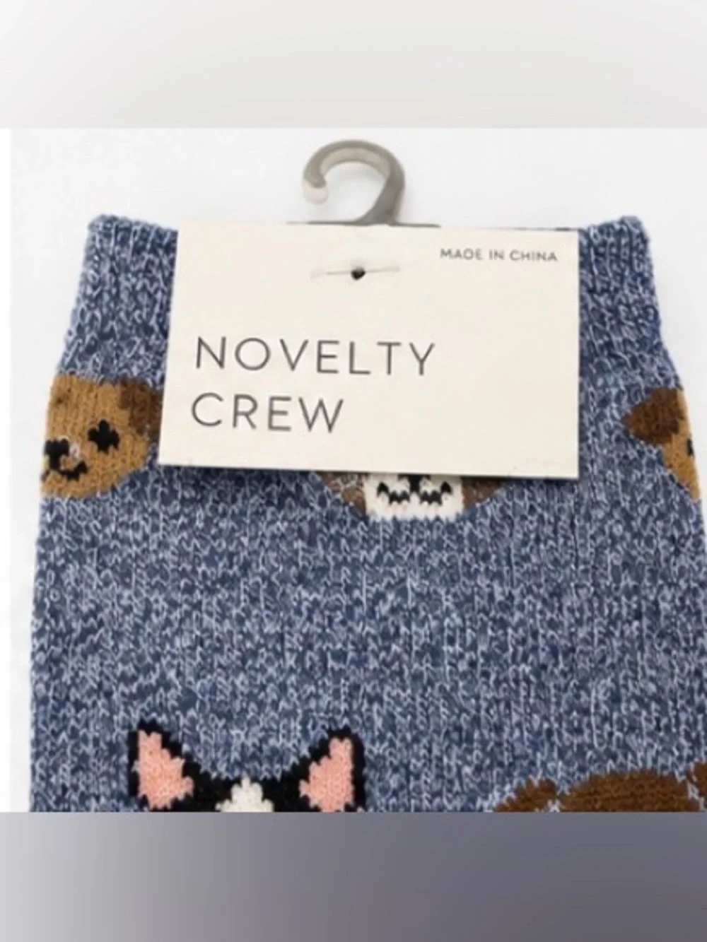 Novelty Crew Socks Dog Faces Heather Blue Crew Socks NWT 13